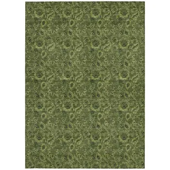 5' X 8' Olive Green And Fern Green Floral Washable Indoor Outdoor Area Rug