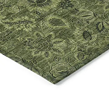 5' X 8' Olive Green And Fern Green Floral Washable Indoor Outdoor Area Rug