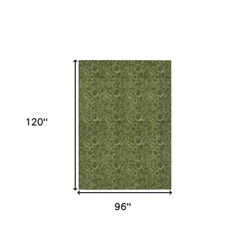 8' X 10' Olive Green And Fern Green Floral Washable Indoor Outdoor Area Rug