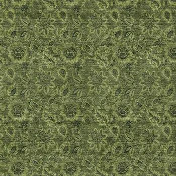 8' X 10' Olive Green And Fern Green Floral Washable Indoor Outdoor Area Rug