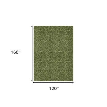 10' X 14' Olive Green And Fern Green Floral Washable Indoor Outdoor Area Rug
