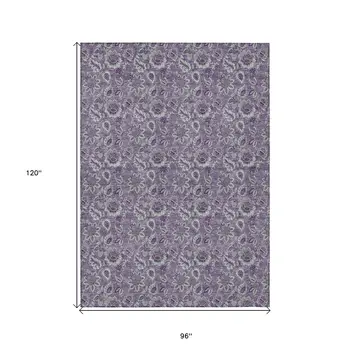 8' X 10' Purple Lilac And Lavender Floral Washable Indoor Outdoor Area Rug