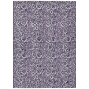 8' X 10' Purple Lilac And Lavender Floral Washable Indoor Outdoor Area Rug