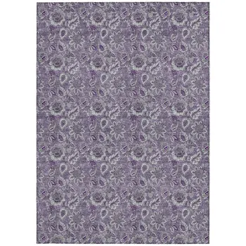 9' X 12' Purple Lilac And Lavender Floral Washable Indoor Outdoor Area Rug