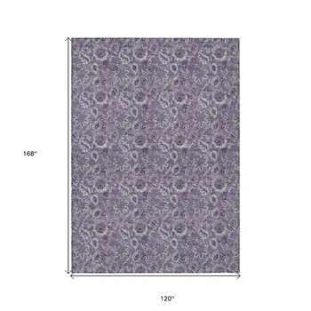 10' X 14' Purple Lilac And Lavender Floral Washable Indoor Outdoor Area Rug