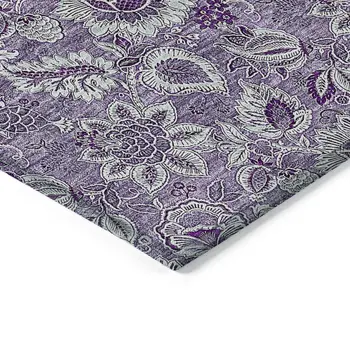 10' X 14' Purple Lilac And Lavender Floral Washable Indoor Outdoor Area Rug