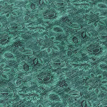 8' Teal Blue Green And Charcoal Round Floral Washable Indoor Outdoor Area Rug