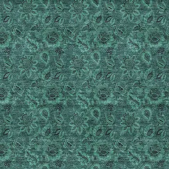 10' X 14' Teal Blue Green And Charcoal Floral Washable Indoor Outdoor Area Rug