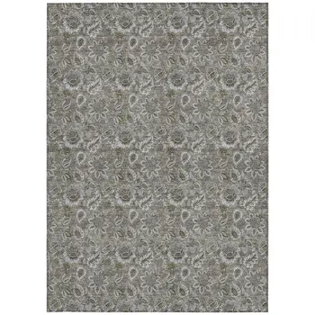 3' X 5' Taupe Brown And Beige Floral Washable Indoor Outdoor Area Rug