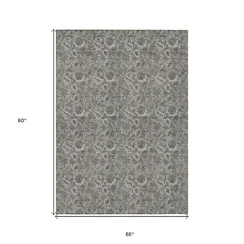 5' X 8' Taupe Brown And Beige Floral Washable Indoor Outdoor Area Rug