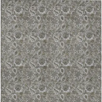 8' X 10' Taupe Brown And Beige Floral Washable Indoor Outdoor Area Rug
