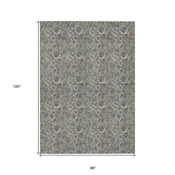 8' X 10' Taupe Brown And Beige Floral Washable Indoor Outdoor Area Rug