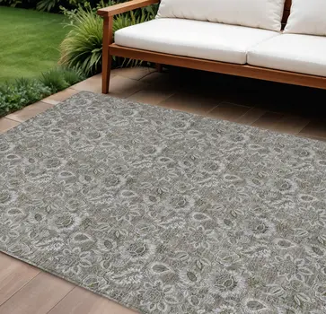 8' X 10' Taupe Brown And Beige Floral Washable Indoor Outdoor Area Rug