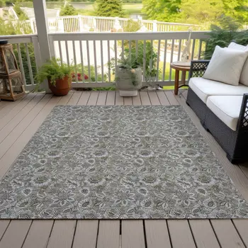 8' X 10' Taupe Brown And Beige Floral Washable Indoor Outdoor Area Rug