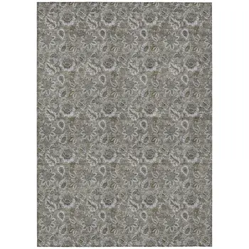 8' X 10' Taupe Brown And Beige Floral Washable Indoor Outdoor Area Rug