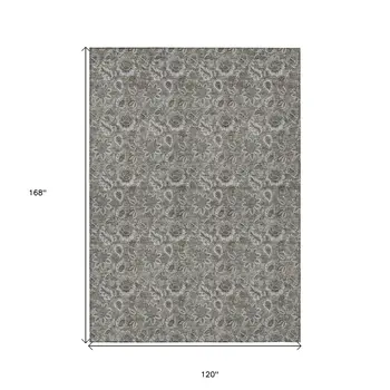 10' X 14' Taupe Brown And Beige Floral Washable Indoor Outdoor Area Rug