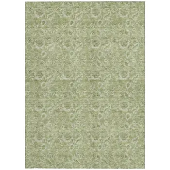5' X 8' Green Floral Washable Indoor Outdoor Area Rug
