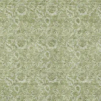 5' X 8' Green Floral Washable Indoor Outdoor Area Rug