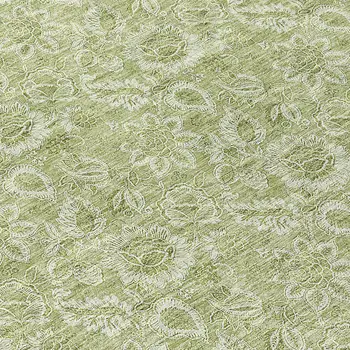 8' Green Round Floral Washable Indoor Outdoor Area Rug