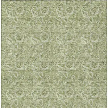 8' X 10' Green Floral Washable Indoor Outdoor Area Rug