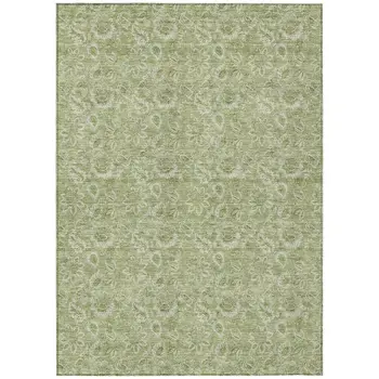 8' X 10' Green Floral Washable Indoor Outdoor Area Rug
