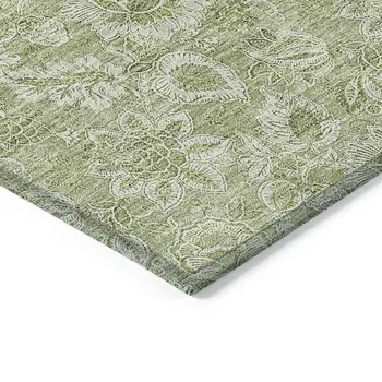 10' X 14' Green Floral Washable Indoor Outdoor Area Rug