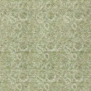 10' X 14' Green Floral Washable Indoor Outdoor Area Rug