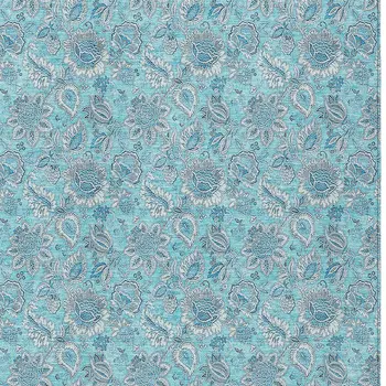 3' X 5' Aqua Blue And Silver Floral Washable Indoor Outdoor Area Rug