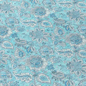 8' Aqua Blue And Silver Round Floral Washable Indoor Outdoor Area Rug