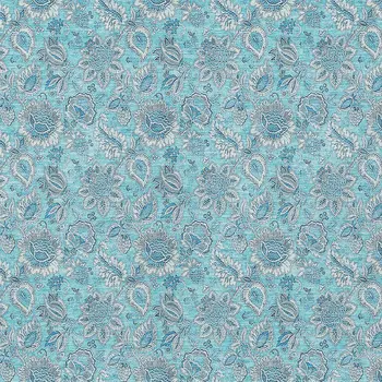 10' X 14' Aqua Blue And Silver Floral Washable Indoor Outdoor Area Rug