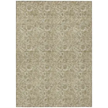 3' X 5' Beige Taupe And Brown Floral Washable Indoor Outdoor Area Rug