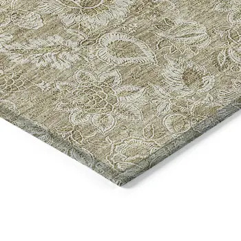 3' X 5' Beige Taupe And Brown Floral Washable Indoor Outdoor Area Rug