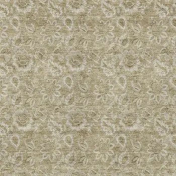 9' X 12' Beige Taupe And Brown Floral Washable Indoor Outdoor Area Rug