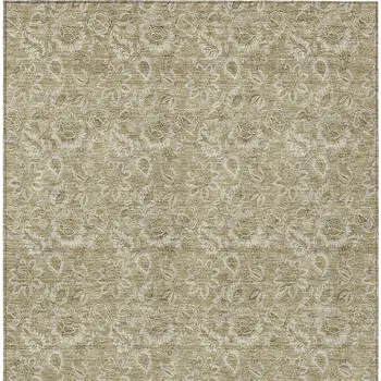 10' X 14' Beige Taupe And Brown Floral Washable Indoor Outdoor Area Rug