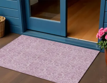 3' X 5' Blush Mauve And Pink Floral Washable Indoor Outdoor Area Rug