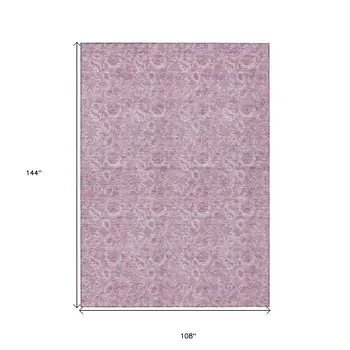 9' X 12' Blush Mauve And Pink Floral Washable Indoor Outdoor Area Rug