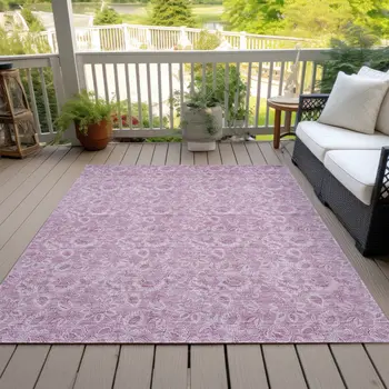 9' X 12' Blush Mauve And Pink Floral Washable Indoor Outdoor Area Rug