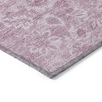 9' X 12' Blush Mauve And Pink Floral Washable Indoor Outdoor Area Rug