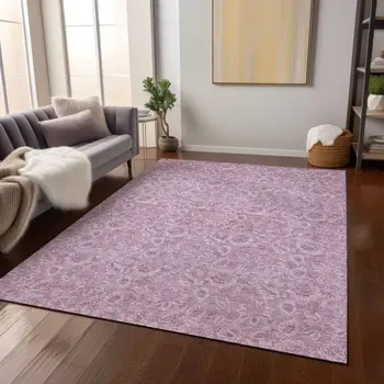 9' X 12' Blush Mauve And Pink Floral Washable Indoor Outdoor Area Rug