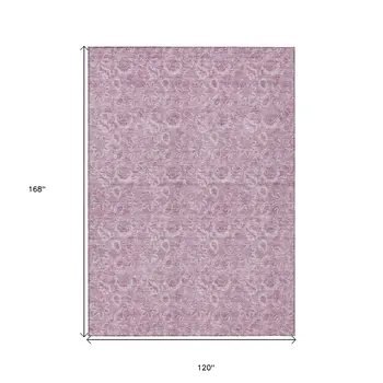 10' X 14' Blush Mauve And Pink Floral Washable Indoor Outdoor Area Rug