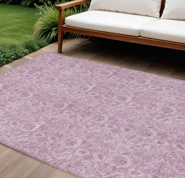 10' X 14' Blush Mauve And Pink Floral Washable Indoor Outdoor Area Rug