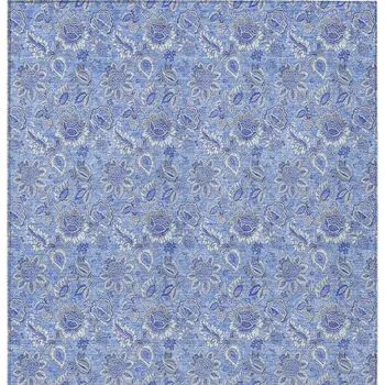 3' X 5' Navy Blue And Denim Blue Floral Washable Indoor Outdoor Area Rug