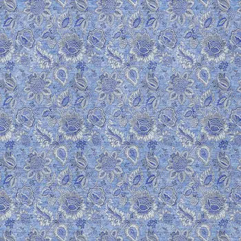 5' X 8' Navy Blue And Denim Blue Floral Washable Indoor Outdoor Area Rug