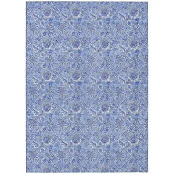 8' X 10' Navy Blue And Denim Blue Floral Washable Indoor Outdoor Area Rug