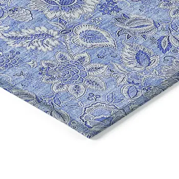 8' X 10' Navy Blue And Denim Blue Floral Washable Indoor Outdoor Area Rug