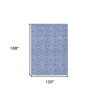 10' X 14' Navy Blue And Denim Blue Floral Washable Indoor Outdoor Area Rug