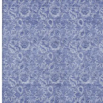 3' X 5' Denim Blue And Navy Blue Floral Washable Indoor Outdoor Area Rug