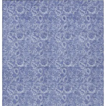 5' X 8' Denim Blue And Navy Blue Floral Washable Indoor Outdoor Area Rug