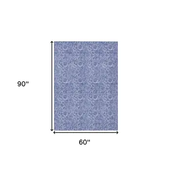 5' X 8' Denim Blue And Navy Blue Floral Washable Indoor Outdoor Area Rug