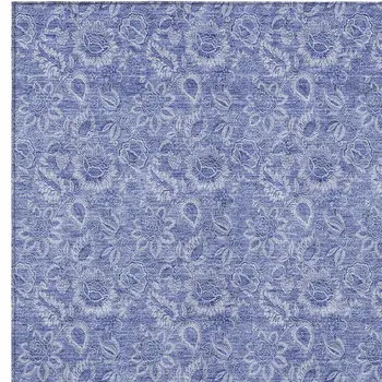 5' X 8' Denim Blue And Navy Blue Floral Washable Indoor Outdoor Area Rug